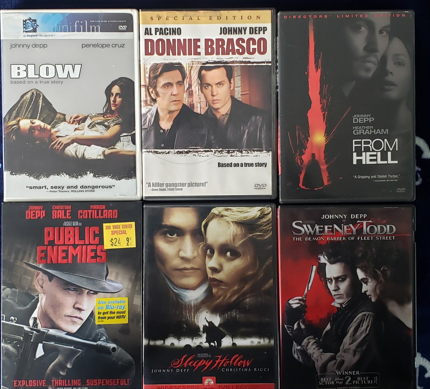 LOT OF 6 JOHNNY DEPP DVD MOVIES BLOW DONNIE BRASCO FROM HELL SWEENEY TODD