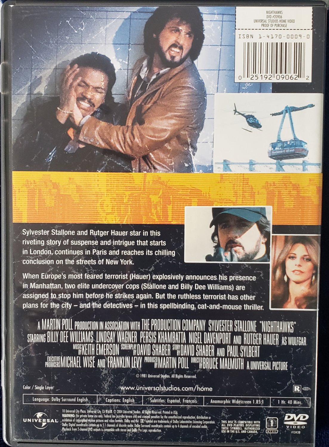 NIGHTHAWKS DVD 1981 SYLVESTER STALLONE BILLY DEE WILLIAMS RUTGER HAUER