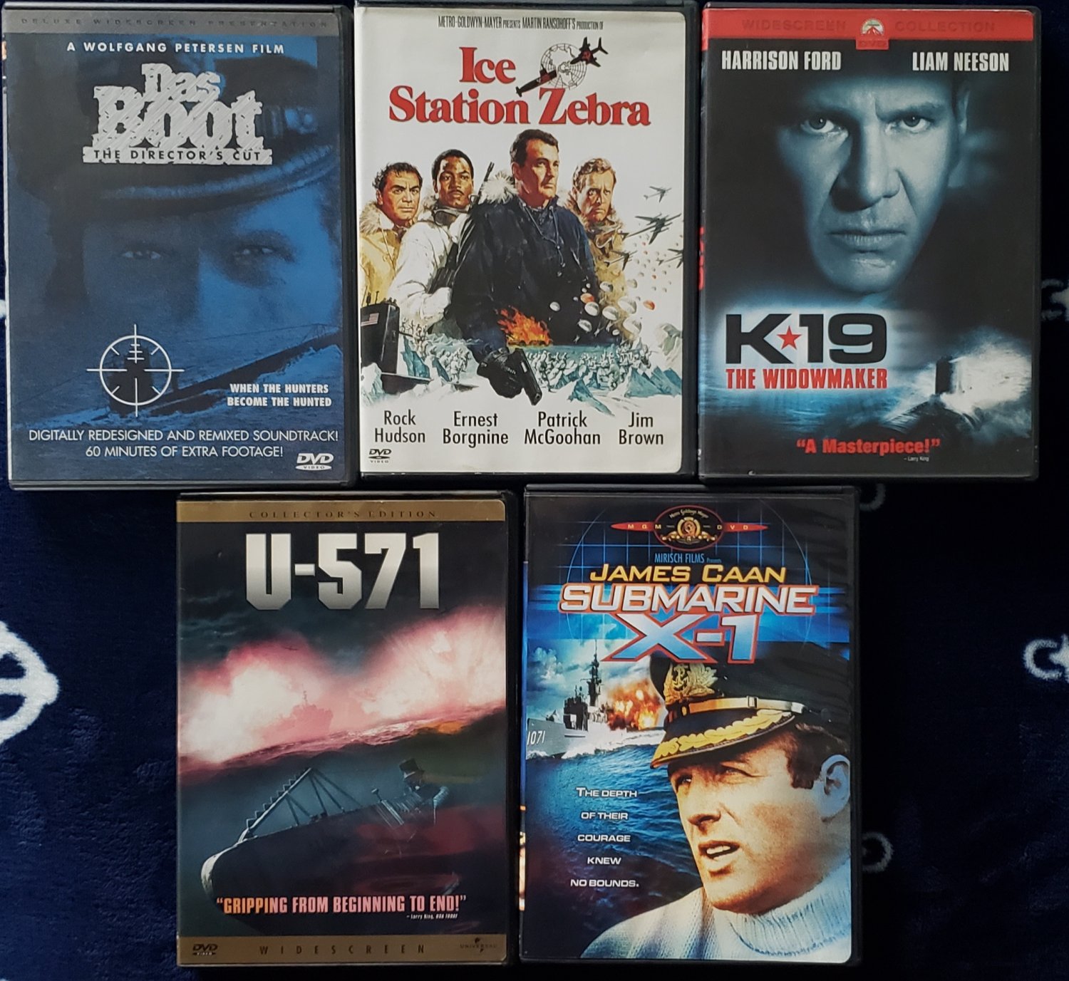 LOT OF 5 CLASSIC SUBMARINE WAR DVDs DAS BOOT ICE STATION ZEBRA Kâ­�19 U-571 X-1 â �â �