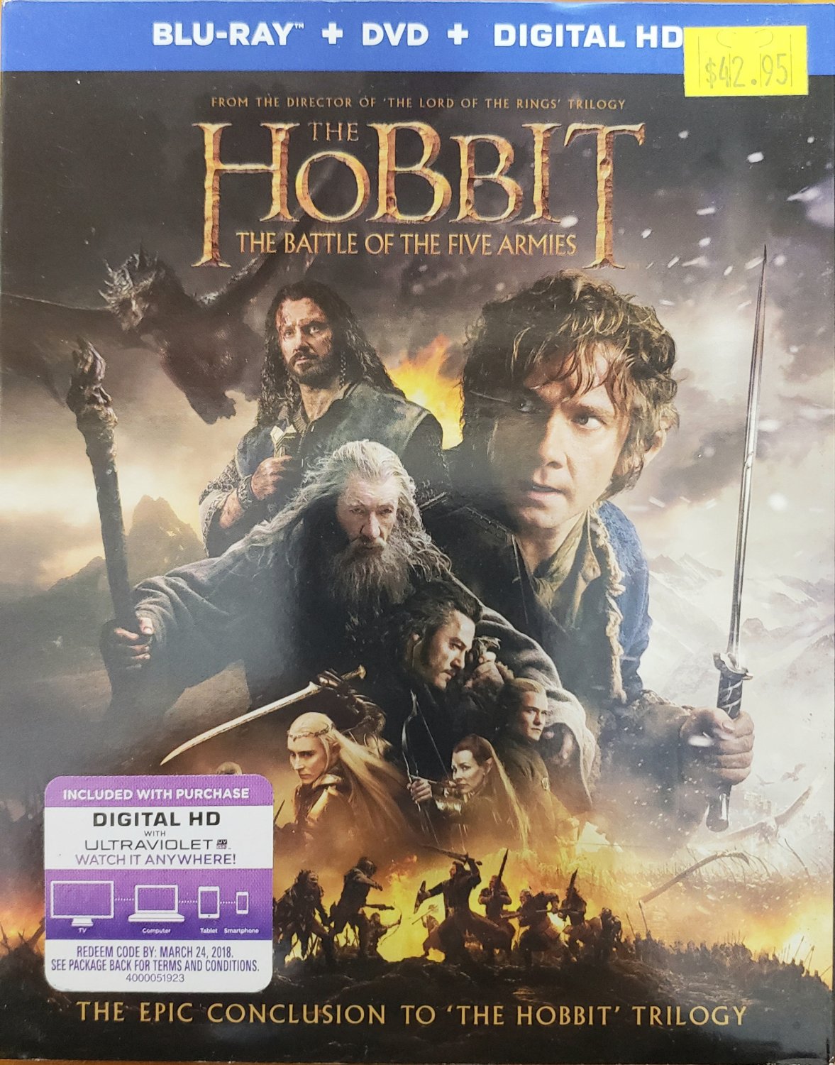 THE HOBBIT THE BATTLE OF THE FIVE ARMIES 2014 BLU-RAY+DVD