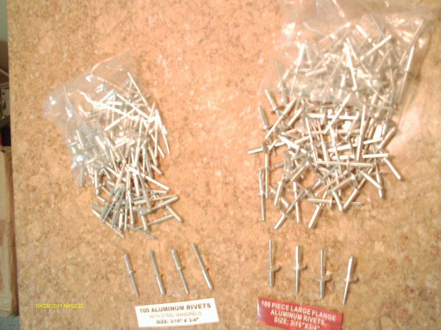 200 pcs ALUMINUM POP RIVETS 100 ea 3/16" x 3/4" & Large Flange 3/16" x 3/4"