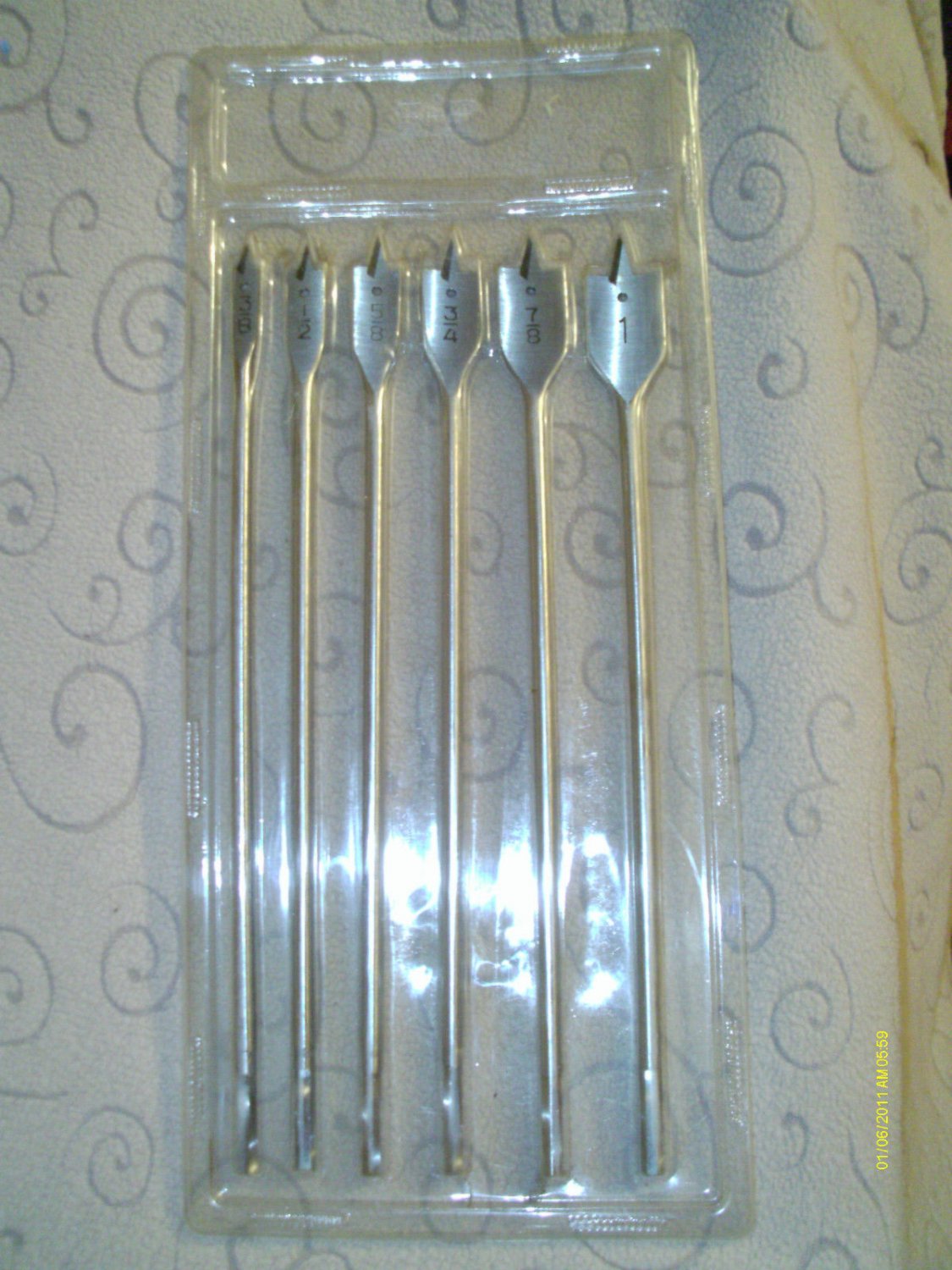 6 piece 12 inch WOOD SPADE BORING BIT SET GROUND STEEL 3/8-1/2-5/8-3/4-7/8-1 NEW