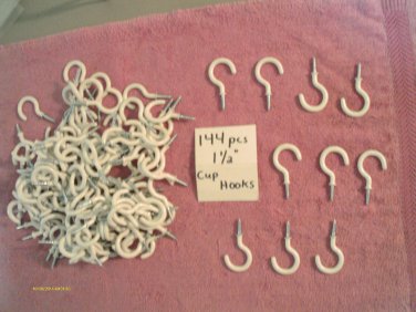 144 PIECE 1 1/2 inch WHITE PVC CUP HOOKS-PLANT HANGER-DISPLAYS, TRADE SHOWS NEW