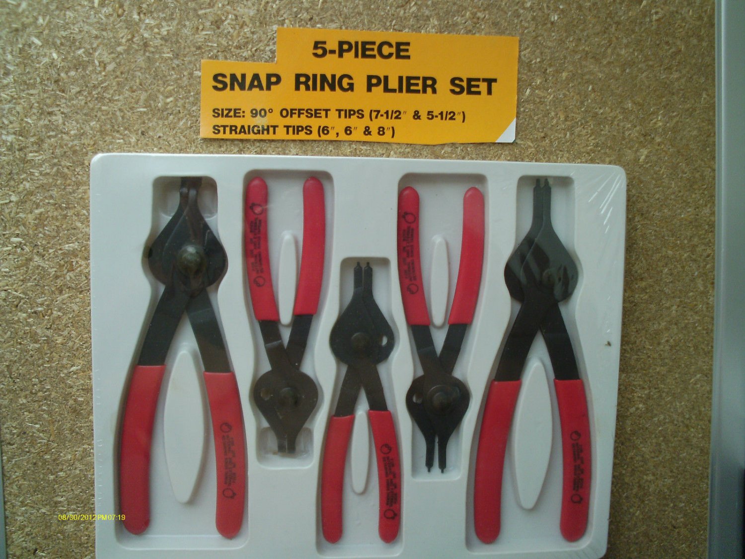 5 PIECE SNAP RING PLIER SET 5 1/2" & 7 1/2" 90 degree offset tips NEW sealed