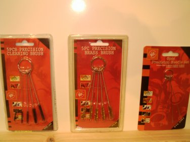 3 BRUSH sets W/RING BRASS, NYLON w/ STIFF BRISTLES MINI MICRO PRECISION NEEDLE