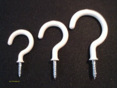 36 PIECES WHITE PVC CUP HOOKS PLANT HANGERS 12 pcs each 1 1/4" 1 1/2" & 2" NEW