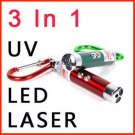 Wholesale 3 in 1 Laser Pointer 2 LED Flashlight UV Torch Keychain +3x LR44 button cell battery