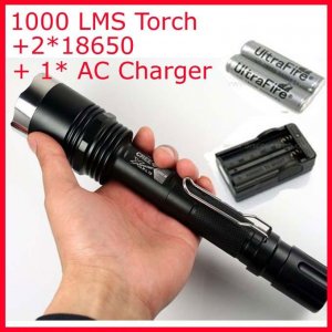1000 Lumen X8 XML Tactical LED Flashlight Torch + 2pcs 18650 rechargeable battery charger