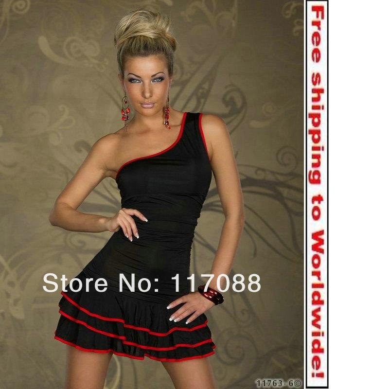 Black Sexy Hot One-shoulder Mini Dress+ Free shipping to worldwide!