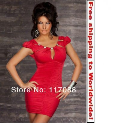 Red Stunnig Cinched Front Clubwear cocktail dress+ Free shipping to worldwide!