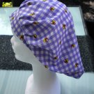 Scrub Hat... Bouffant...Bees on Purple Check