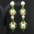 Green Emerald & White Pearl 18KGP Earrings