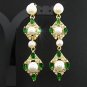 Green Emerald & White Pearl 18KGP Earrings