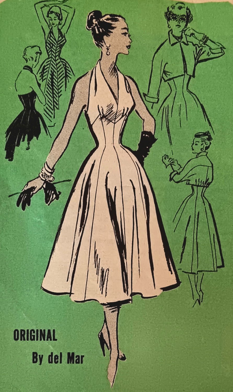 Prominent Designer del Mar Halter Dress Sewing Pattern A690 Marilyn Monroe Style Size 12 Bust 30