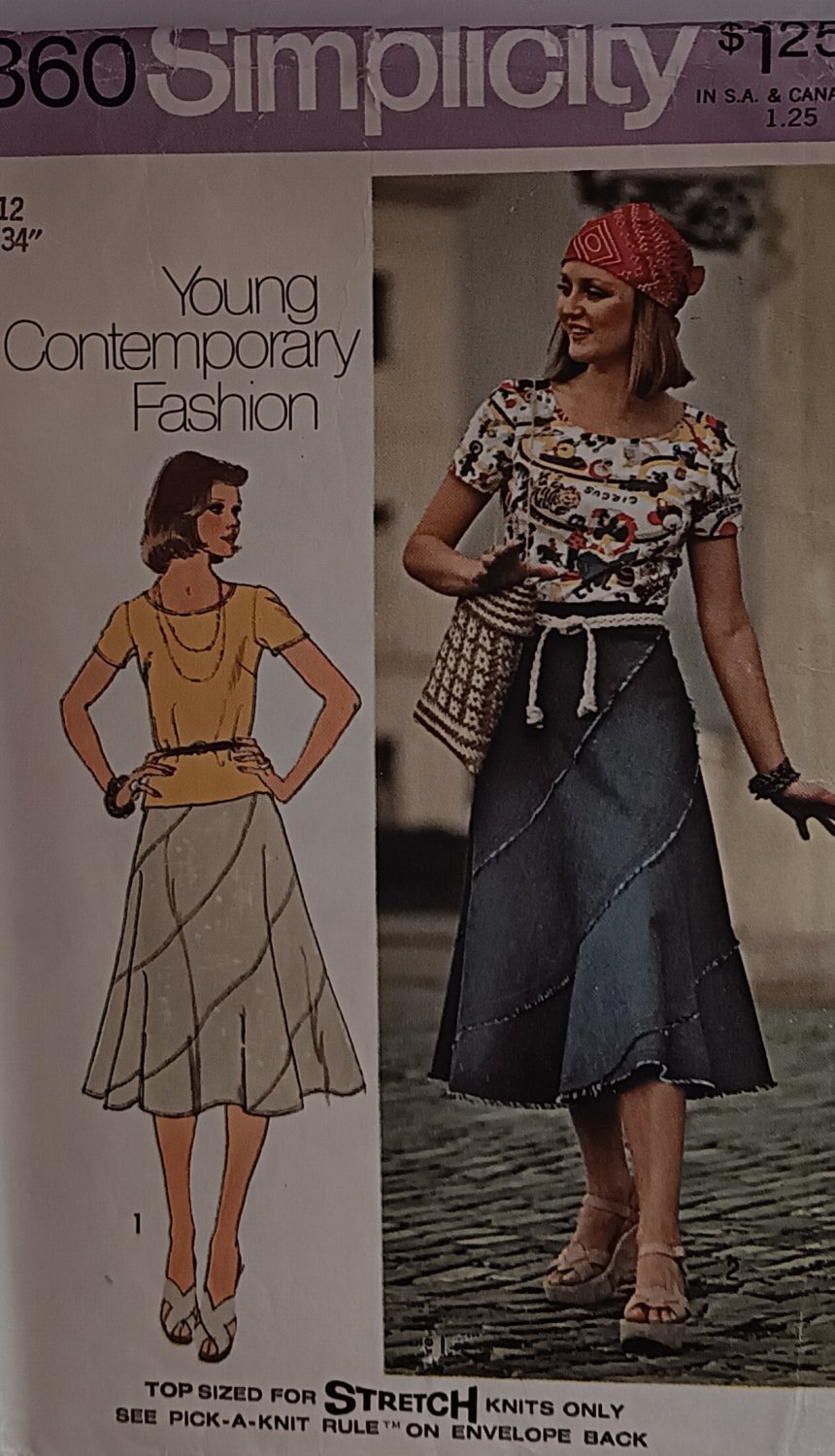 VTG 1970s BOHO Bias Swirl Skirt and T-Shirt Sewing Pattern  Simplicity 6360 Waist 26.5 Bust 34