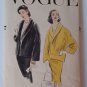 1950s Swanky Car Coat Topper Jacket Sewing Pattern Vogue 8821 Shawl Collar Size 16 Bust 34 UC