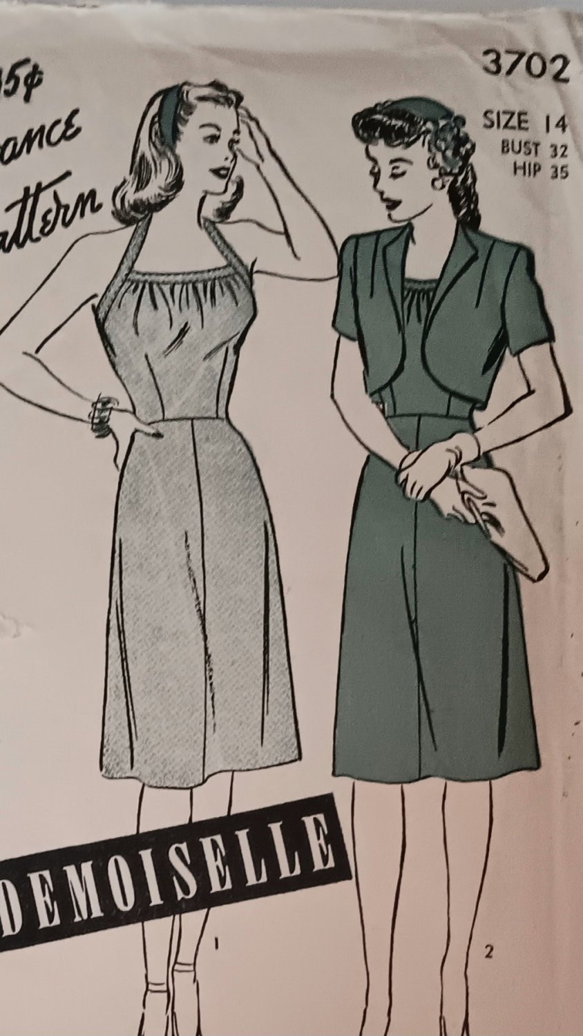 1940s Sundress & Bolero Sewing Pattern Advance 3702 Bareback Play Dress Size 14 Bust 32 UC