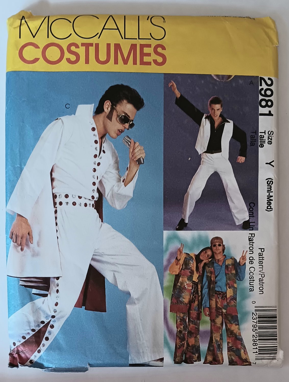 Elvis Costume Sewing Pattern McCalls 2981 Saturday Night Fever Disco Hippie Mens Boys Sizes S M UC