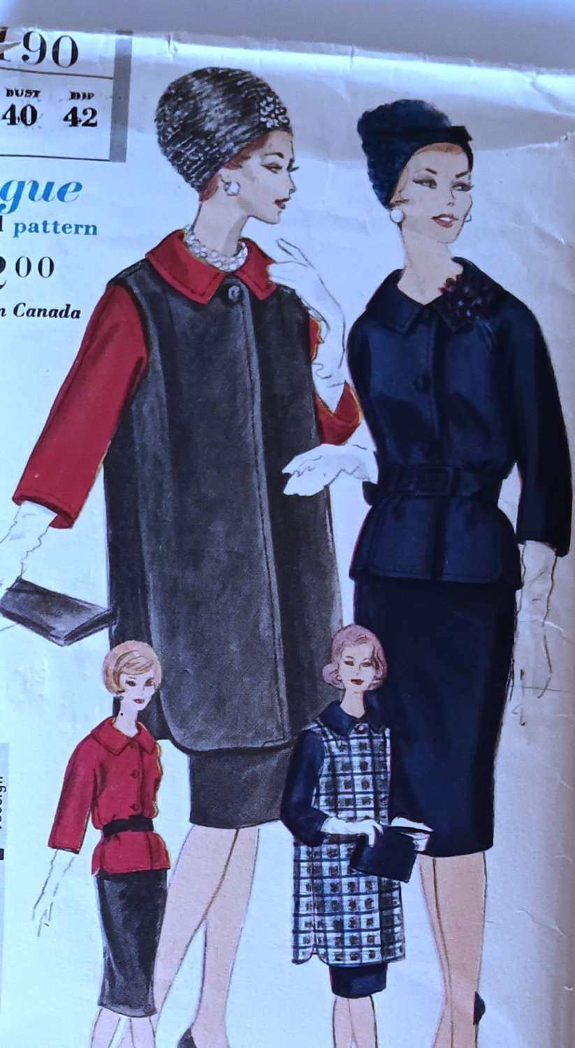 1960s Womens Suit Sewing Pattern Topper Vest Jacket Skirt Vogue Special Design Plus Size 20 Bust 40