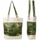 White and Green Silk Handbag / Purse