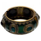 Green Enamel Artistic Hinged Bangle Bracelet