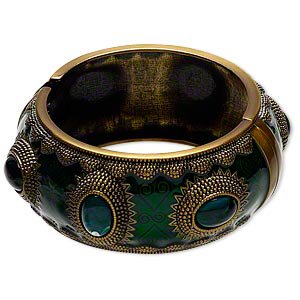 Green Enamel Artistic Hinged Bangle Bracelet