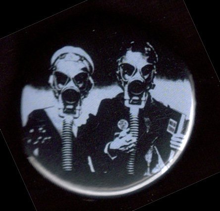 Gas Mask #1 - American Gothic  pinback button badge 1.25"
