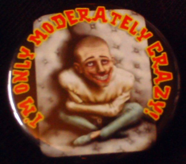 1 I'M ONLY MODERATELY CRAZY!  pinback button badge 1.25"