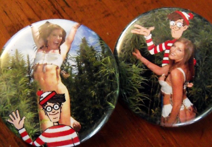 2 WHERE'S WALDO IN GANJA FIELD pinback buttons 1.25"