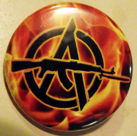 FLAMING AK ANARCHY pinback button badge 1.25"