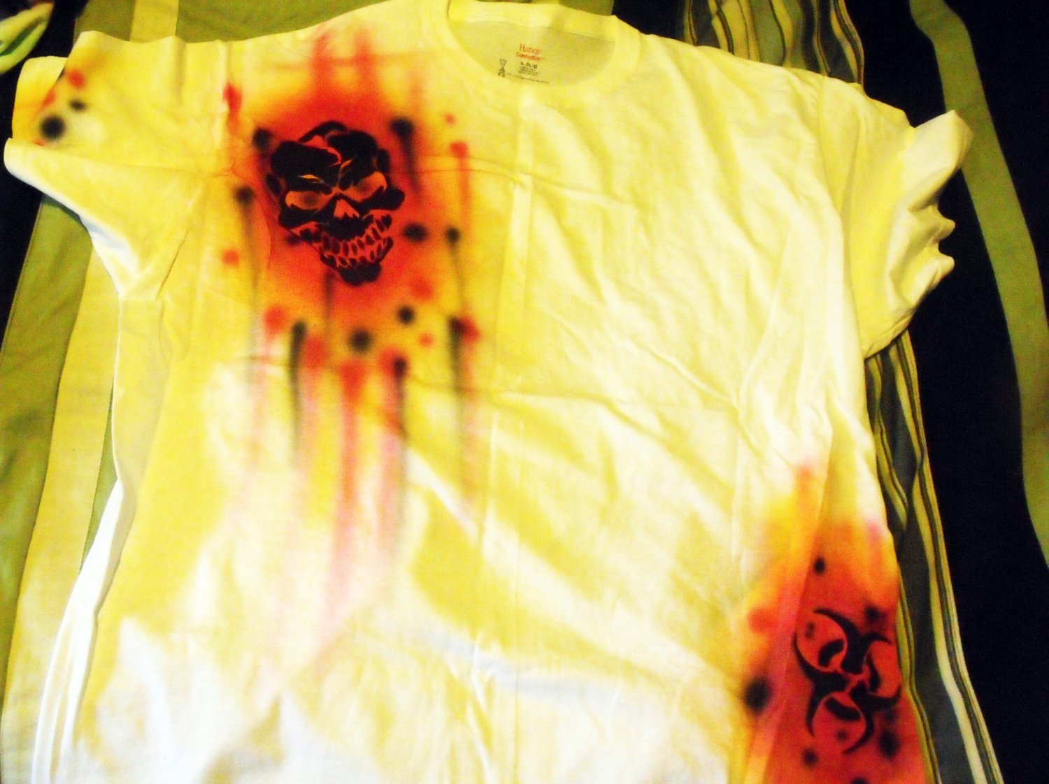 One of a kind XL air-brushed skull and biohazard T-shirt #2 - prewashed and new