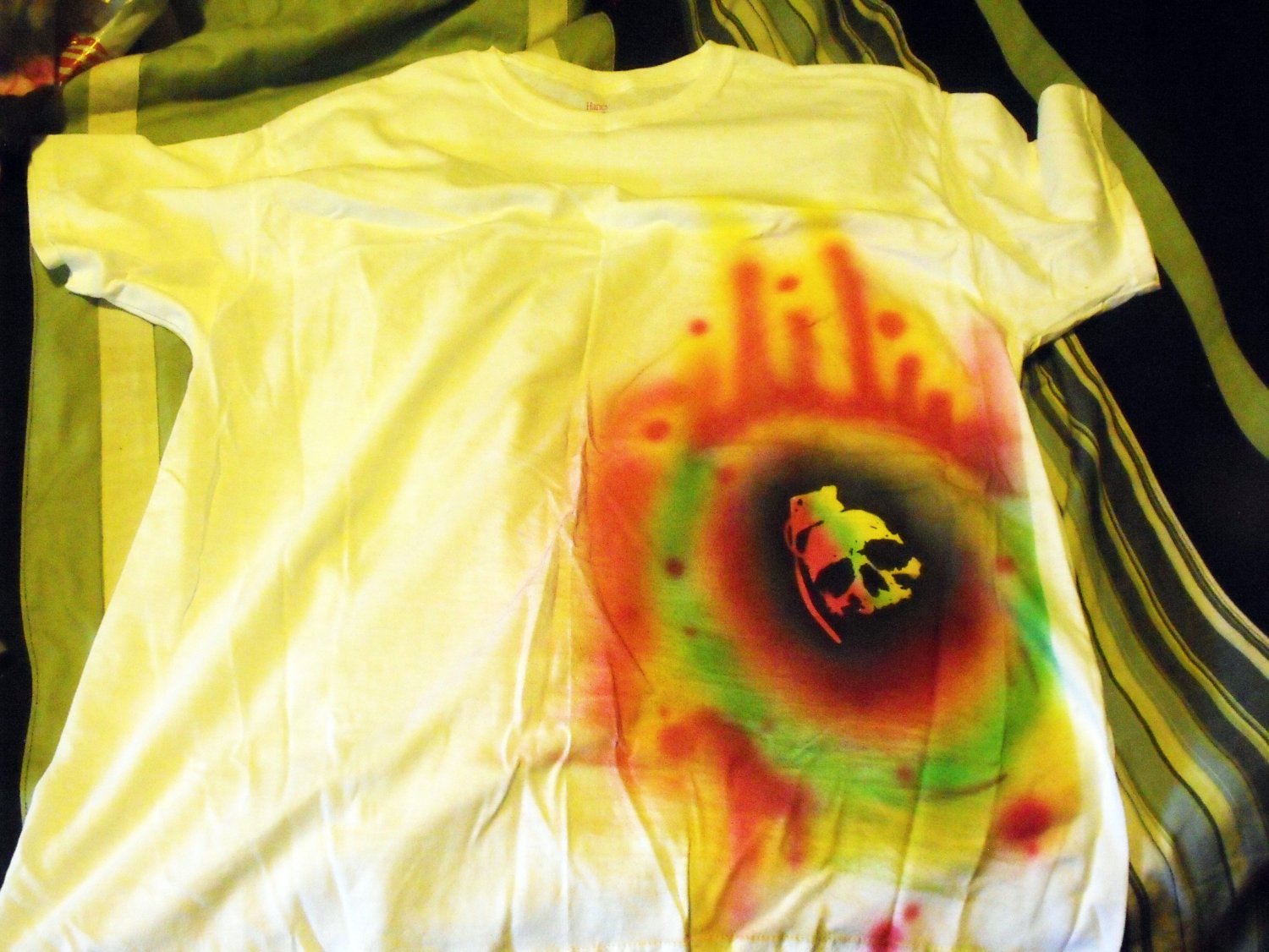 One of a kind XL air-brushed skull grenade T-shirt - prewashed and new