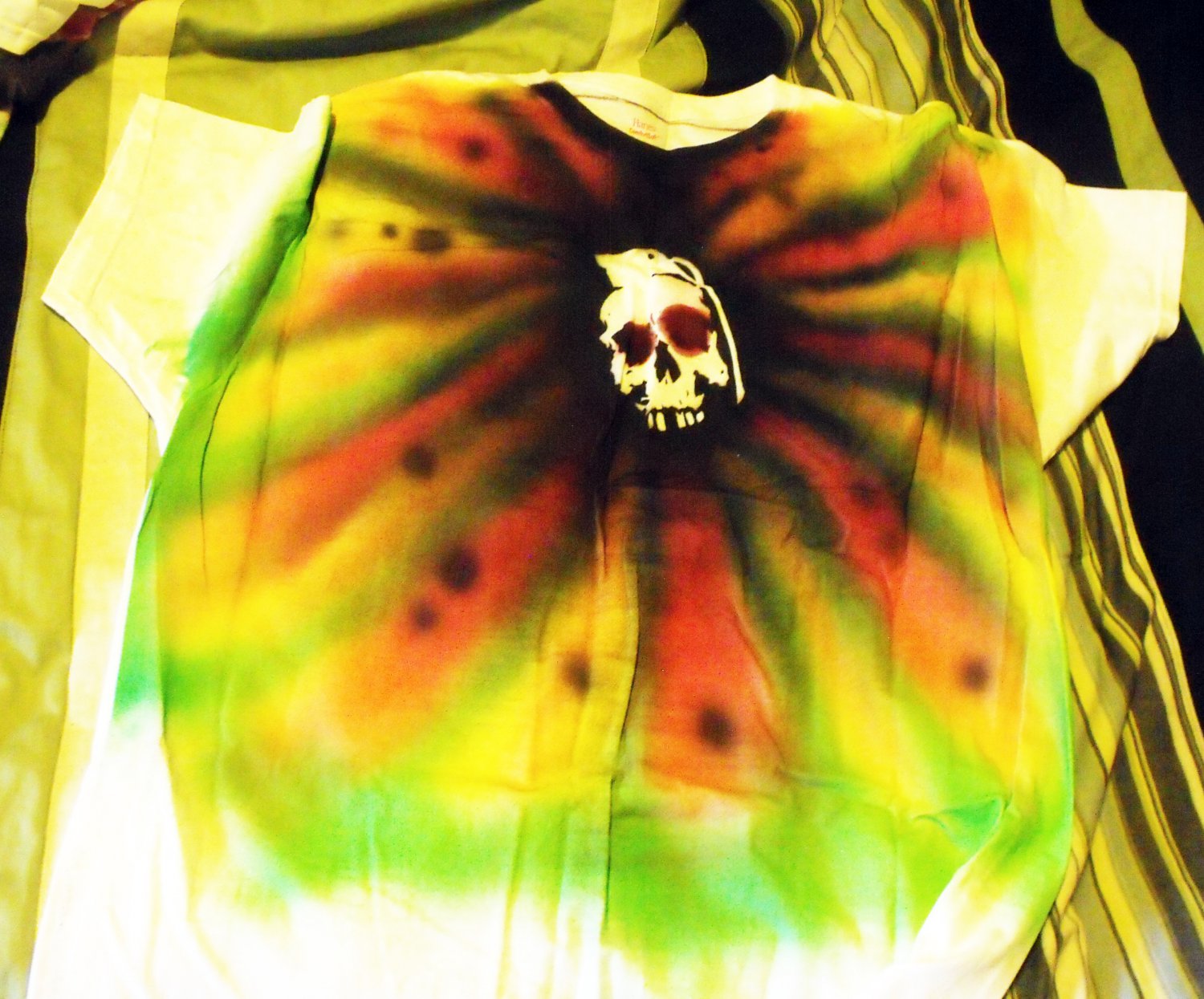 One of a kind XL air-brushed skull grenade #2 T-shirt - prewashed and new