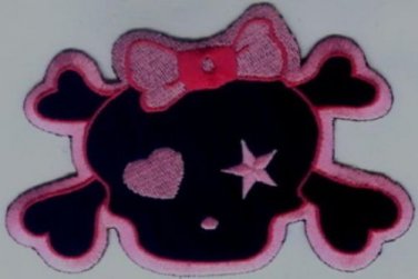 Pink and Black Skull  EMBROIDERED IRON-ON  Patch 4.5"x3"