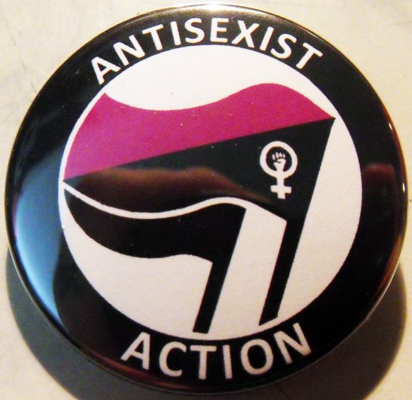 ANTISEXIST ACTION -english pinback button badge 1.25"