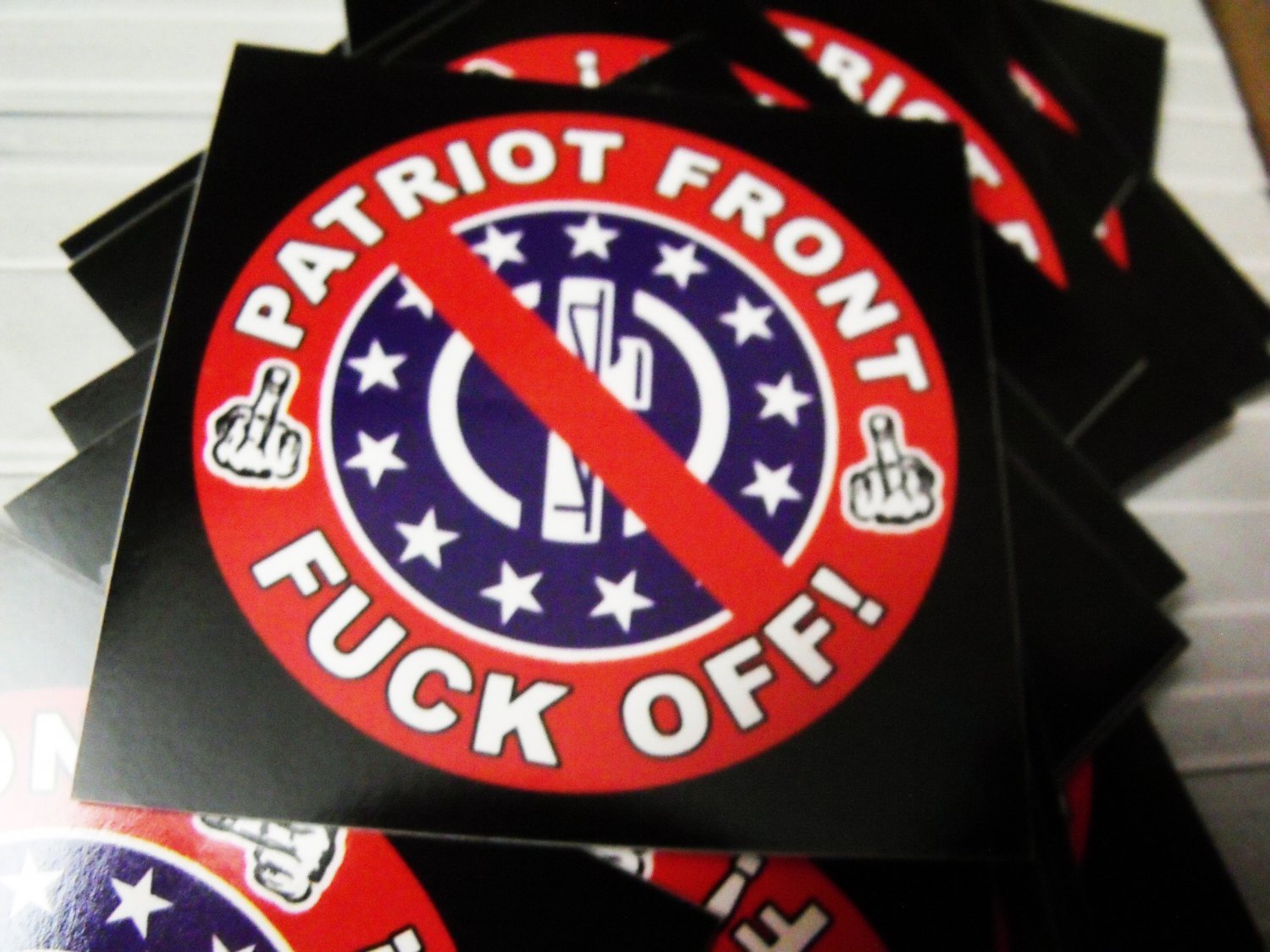 25 PATRIOT FRoNT FUCK OFF 2.5" x 2.5" stickers