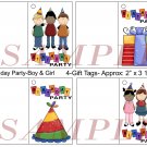Birthday Party Boy.Girl Gift Tags uc  -  Emailed as JPEG File-Commercial and Personal Use