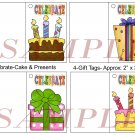 Celebrate Cake and Presents Gift Tags uc  -  Emailed as JPEG File-Commercial and Personal Use