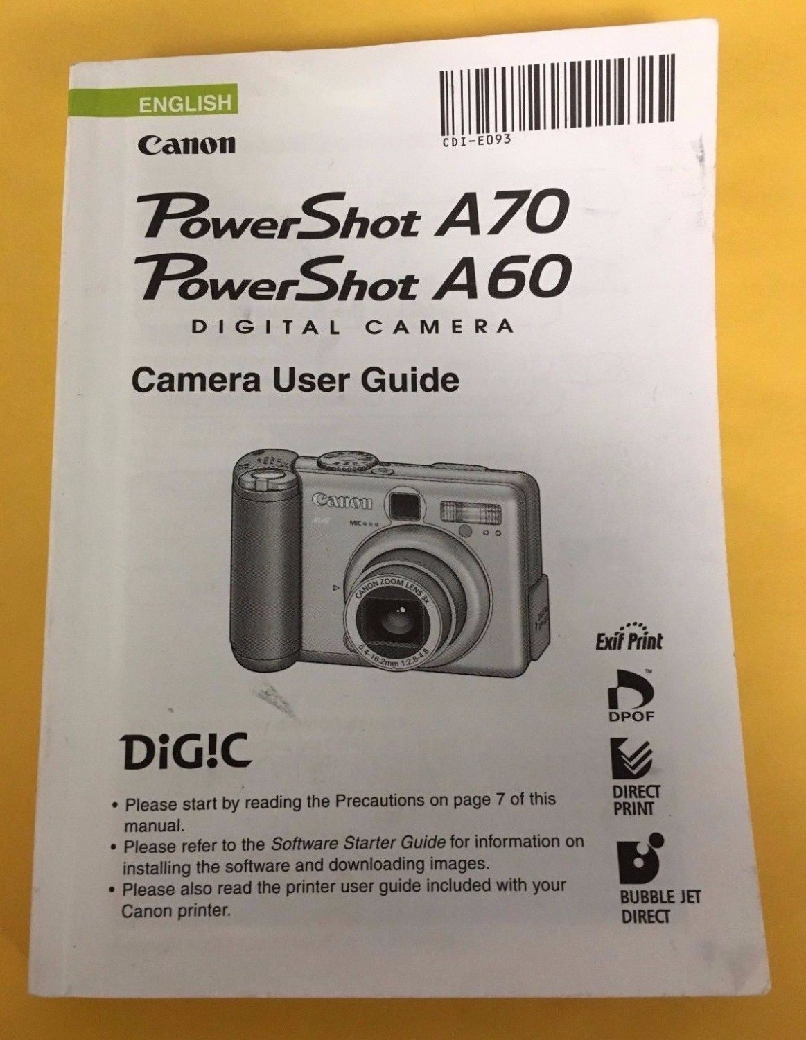 Canon Powershot A60 & A70 Digital Camera User Guide Instruction Manual