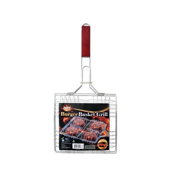 BBQ Barbecue Burger Basket Grill with Wood Handle