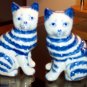Beautiful Blue Cat Kitty Figurines Hand Painted Unique