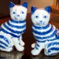Beautiful Blue Cat Kitty Figurines Hand Painted Unique