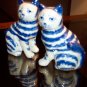 Beautiful Blue Cat Kitty Figurines Hand Painted Unique
