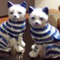 Beautiful Blue Cat Kitty Figurines Hand Painted Unique