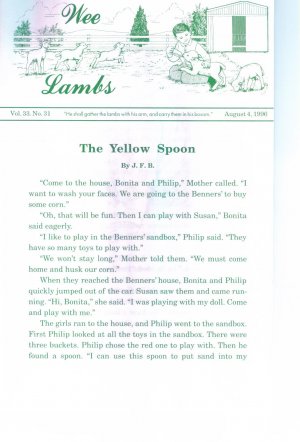 Wee Lambs Volume 33 No. 31 August 4 1996 ~ Rod and Staff Publishers ~ Back Issue Leaflet