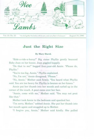 WEE LAMBS Volume 33 No. 33 August 18 1996 ~ Rod and Staff Publishers ~ Back Issue Leaflet