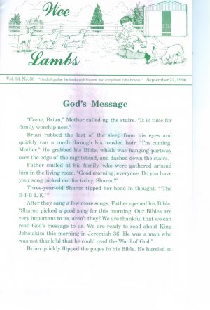WEE LAMBS Volume 33 No. 38 September 22 1996 ~ Rod and Staff Publishers ~ Back Issue Leaflet