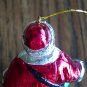Vintage Silver SANTA Painted Plastic Ornament Old Ornaments Red Coat with Green Toy Bag 1M