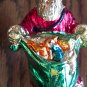Vintage Gold SANTA Painted Plastic Ornament Old Ornaments Red Coat with Green Toy Bag 1M