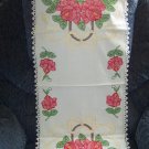 Cottage Chic Handcrafted 1940s 50s DRESSER SCARF Roses Brown Basket Crocheted Edge Vintage Linens 1M
